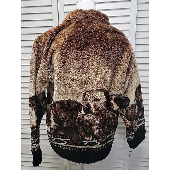 Vtg 90's Mazmania Puppies zip up fleece jacket XL Very Warm Brown Black Dogs EUC - Picture 5 of 10